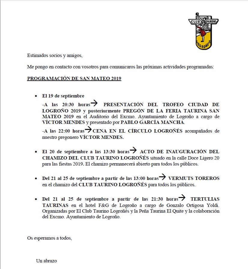 programacion horario fiesta 2019